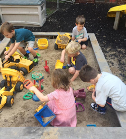 Outside Play Area with Sandbox at Riverside Presbyterian Church Preschool in Riverside, Illinois